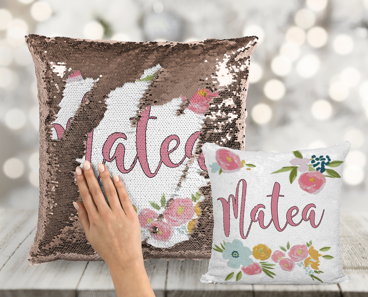 Glitter pillow outlet with name