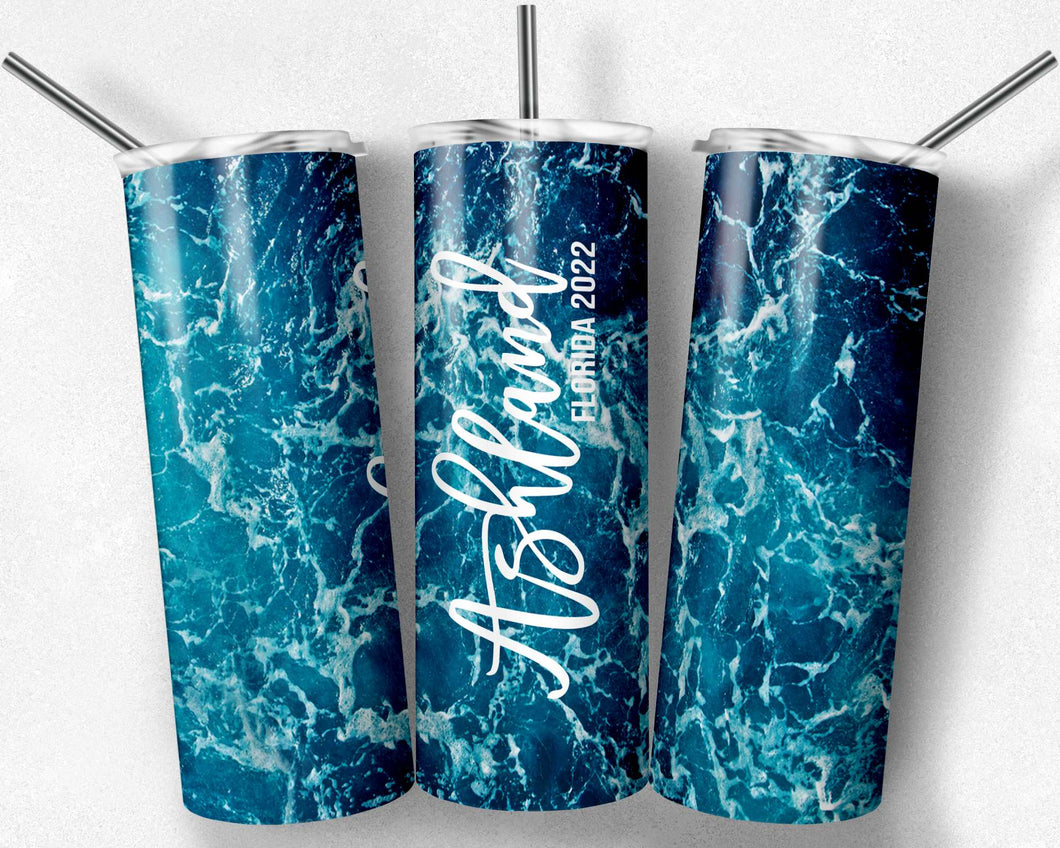 Personalized Blue Faux Glitter Tumbler - Sublimated Tumblers