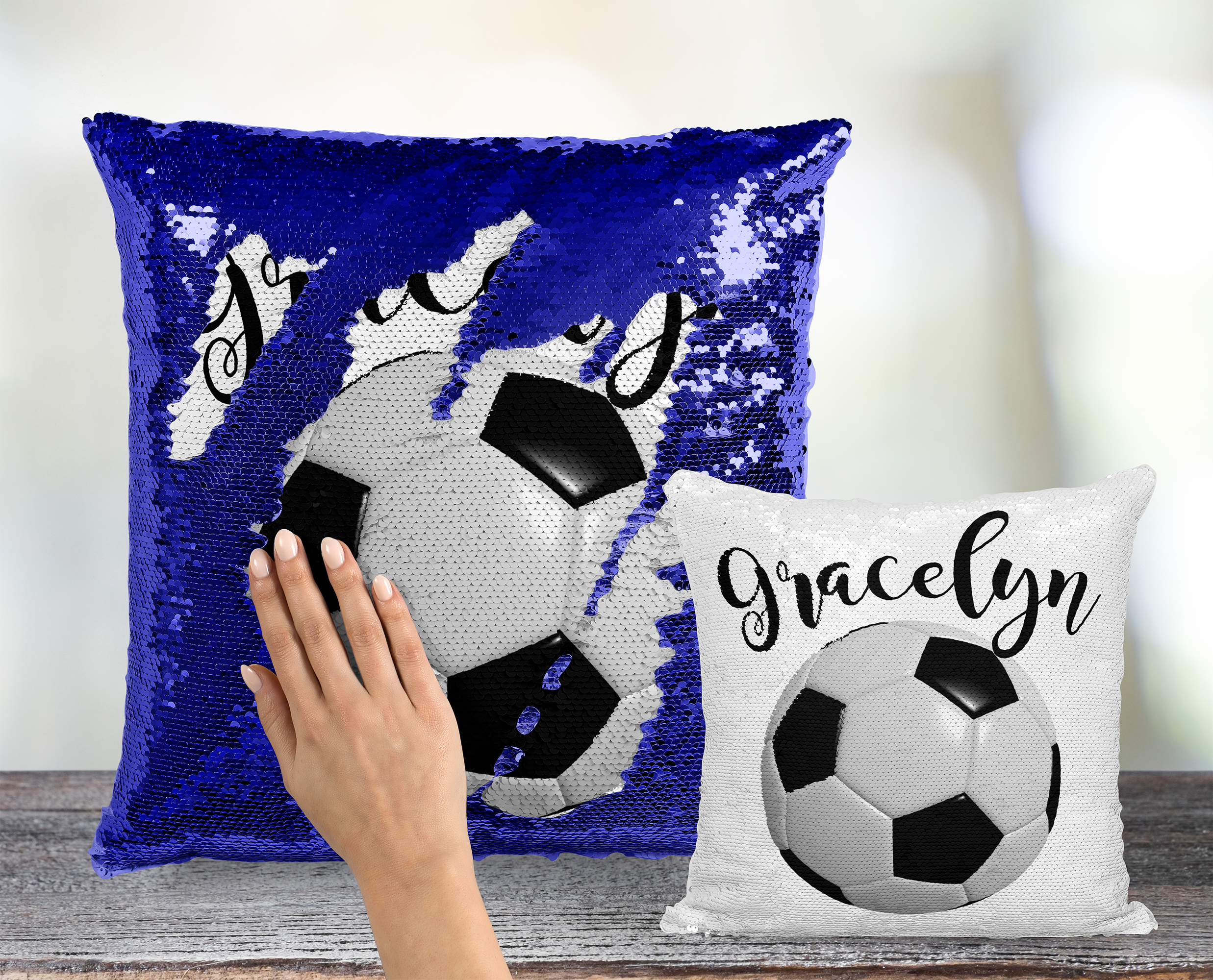 Sequin on sale soccer pillow