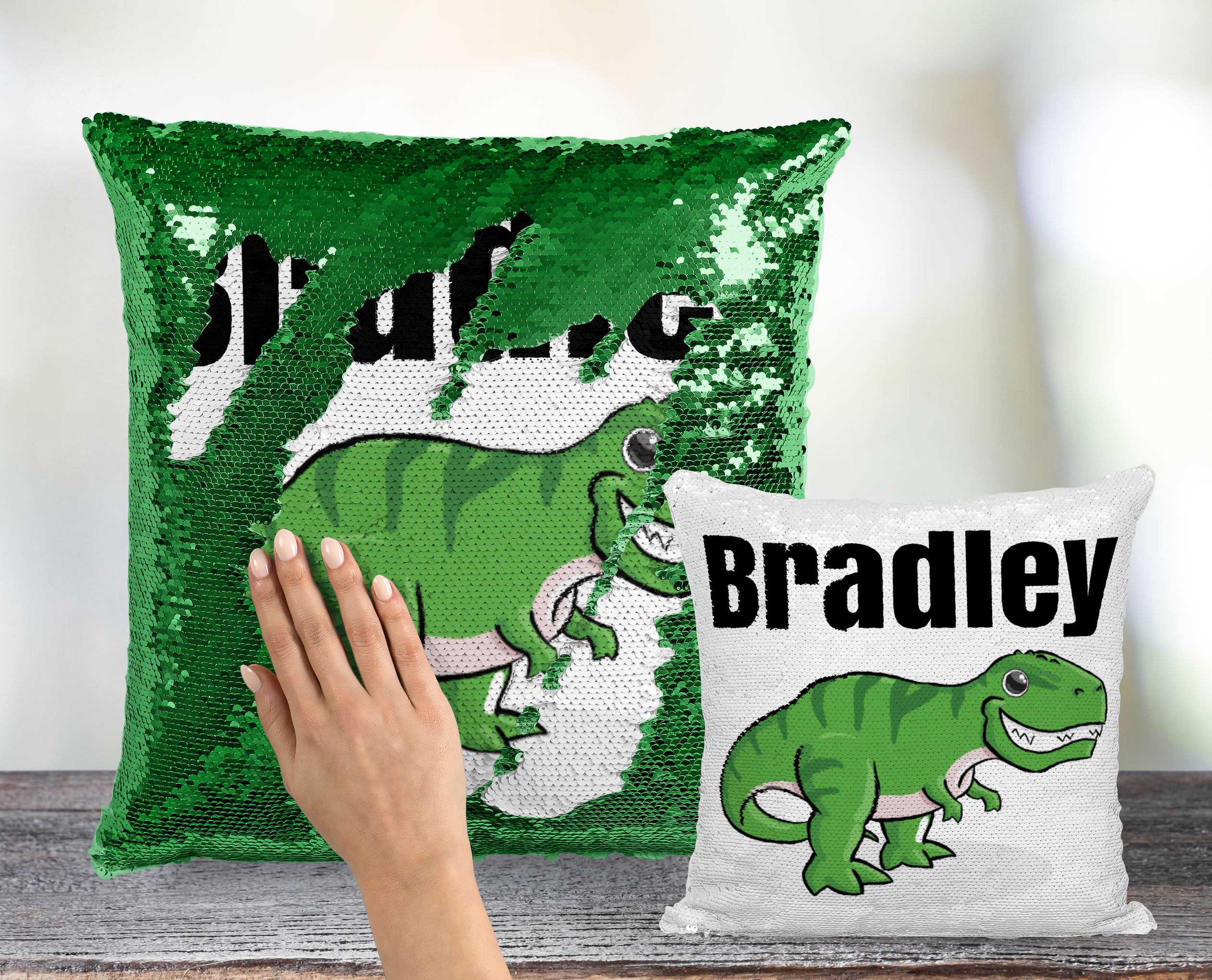 Sequin cheap dinosaur pillow